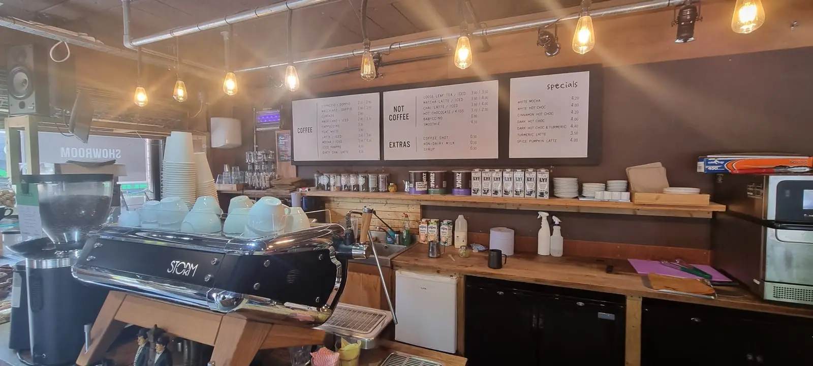 The coffee bar and menu boards at Doppio