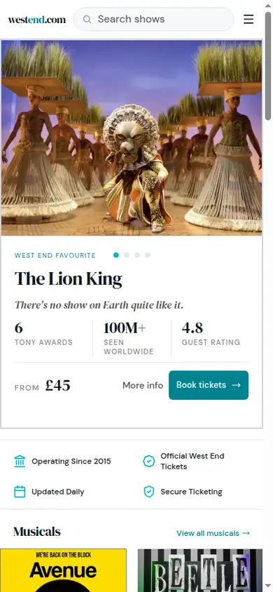 WestEnd.com WordPress to Astro Rebuild mobile view